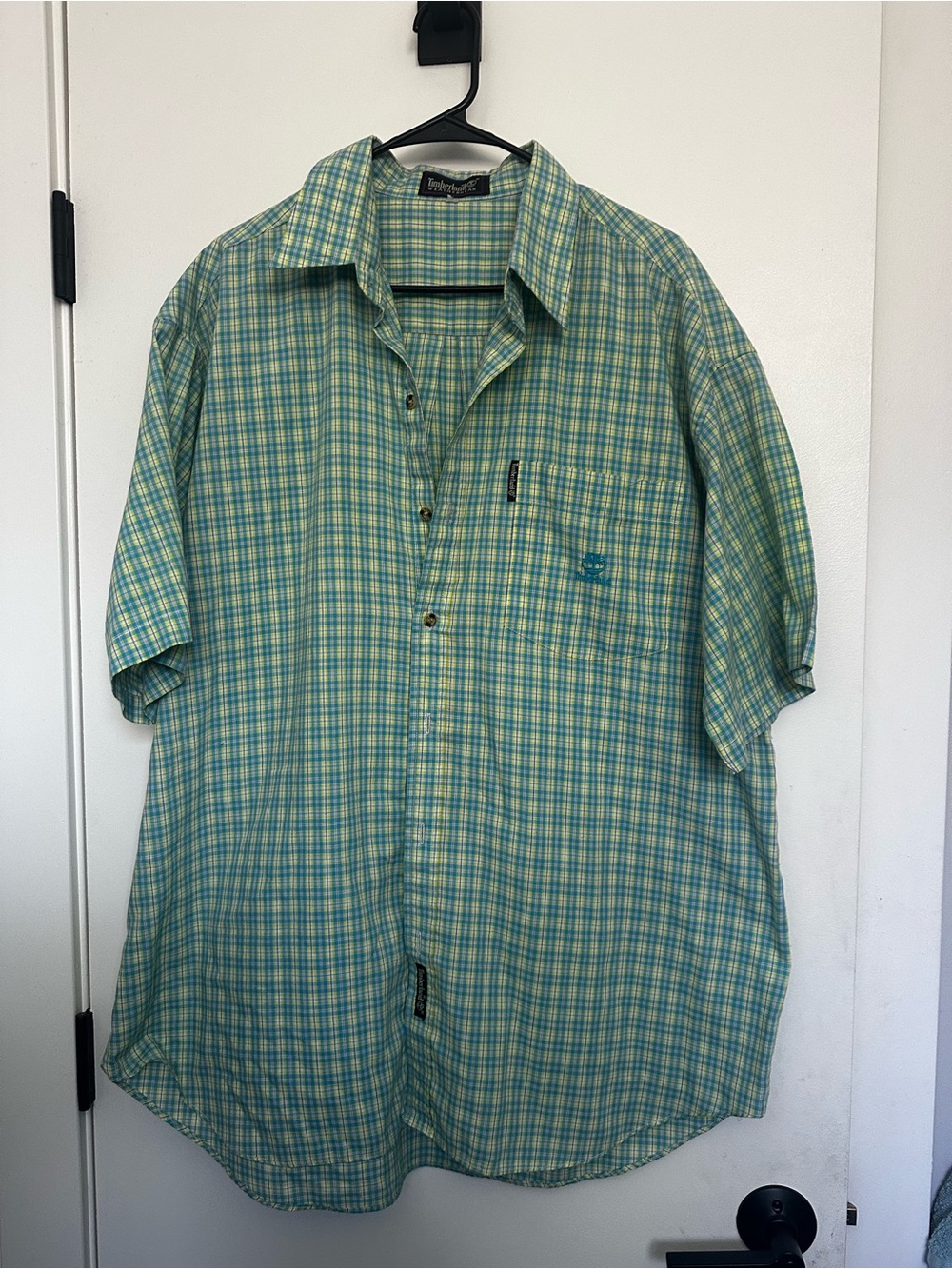 Timberland Men's Short-Sleeve Plaid Button-Up Shirt - Green, Blue & Yellow